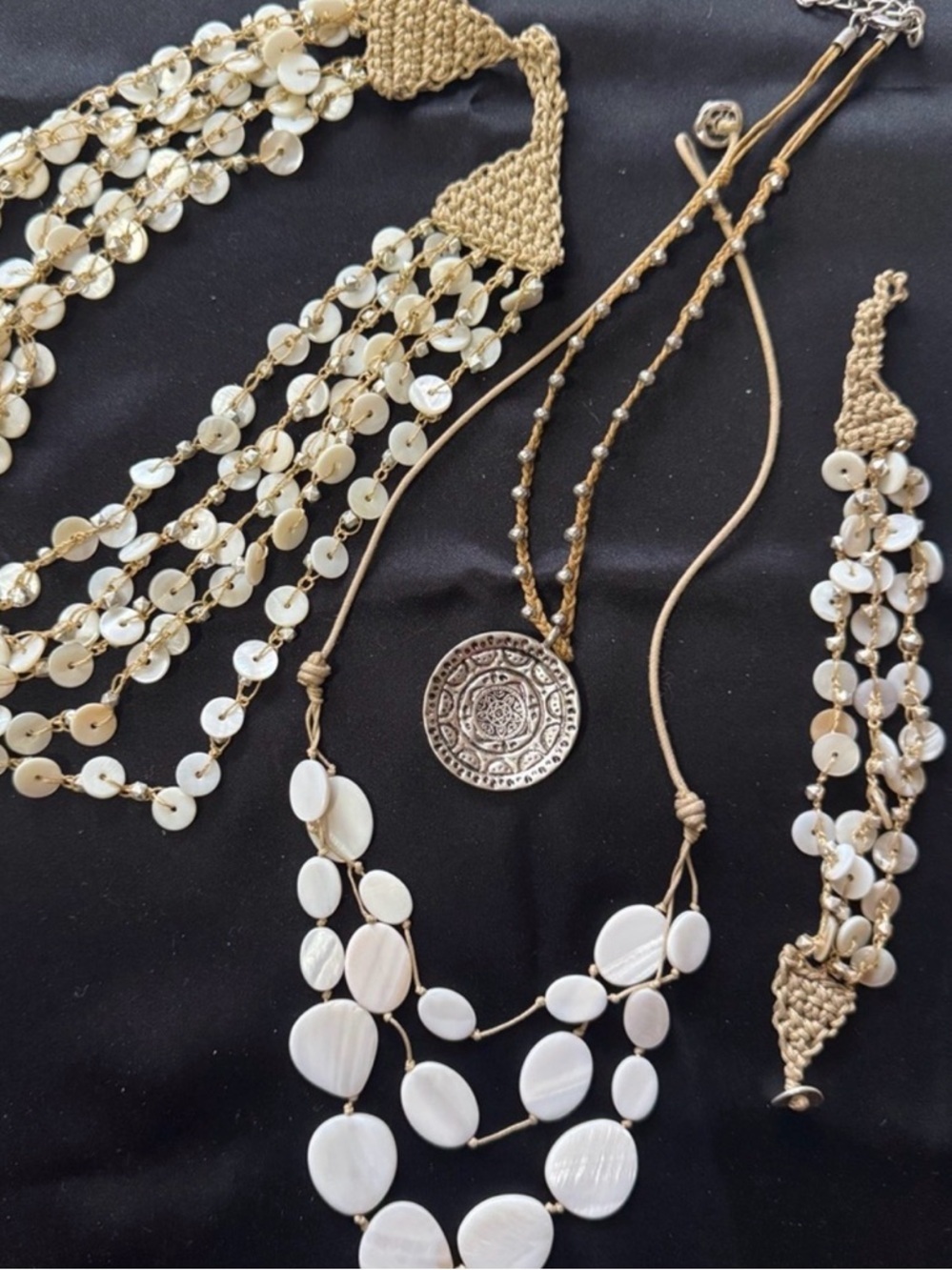 Bohemian Layered Necklace Bracelet Set | Artisan Shell Jewelry | Resort Chic
